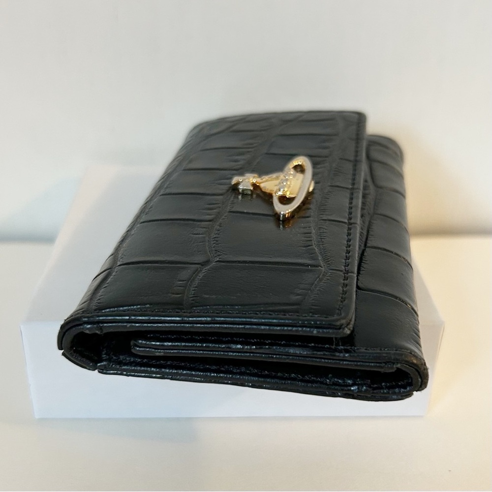 Vivienne Westwood Black Croc-Embossed Wallet Key Case with Gold Logo Authentic - Picture 3 of 14